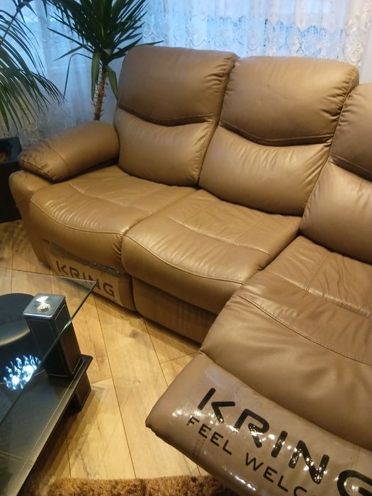 Set canapea Kring Royal, 2 reclinere, piele naturala,bej