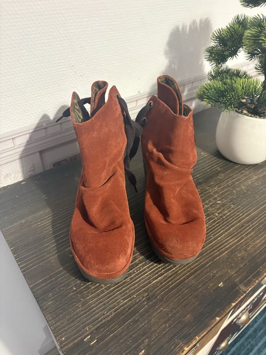 Botine / Ghete Dama Fly London Piele Întoarsă - Talpă Pană Wedge Cărămiziu marimea 39