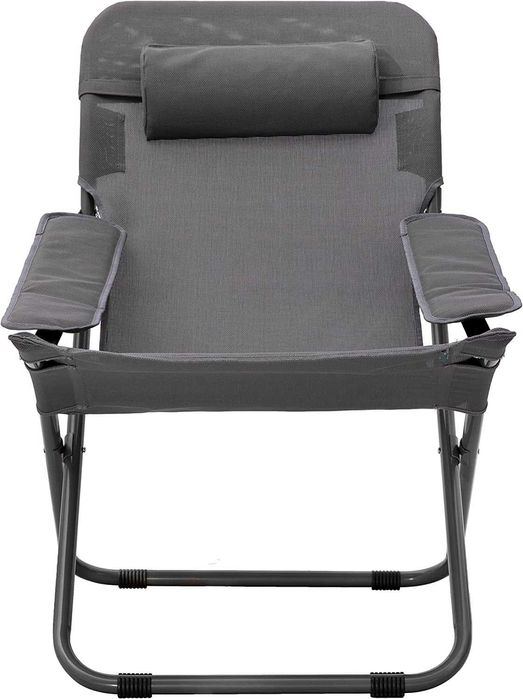 Scaun de plaja, camping, terasa cu spatar reglabil si pliabil, gri