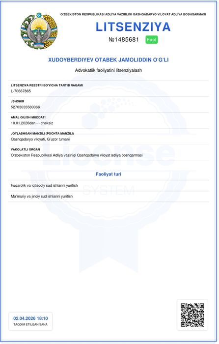 Advokat,advokatlik xizmati,huquqiy yordam,inson huquqlari,fuqarolar,yu