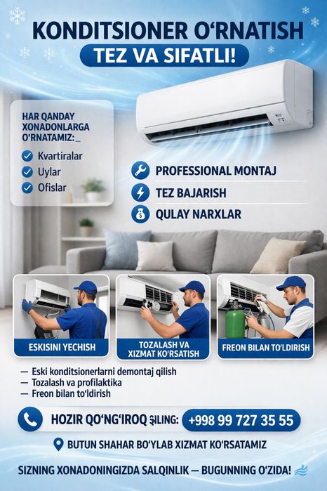 Konditsioner o‘rnatish tez va sifatli!