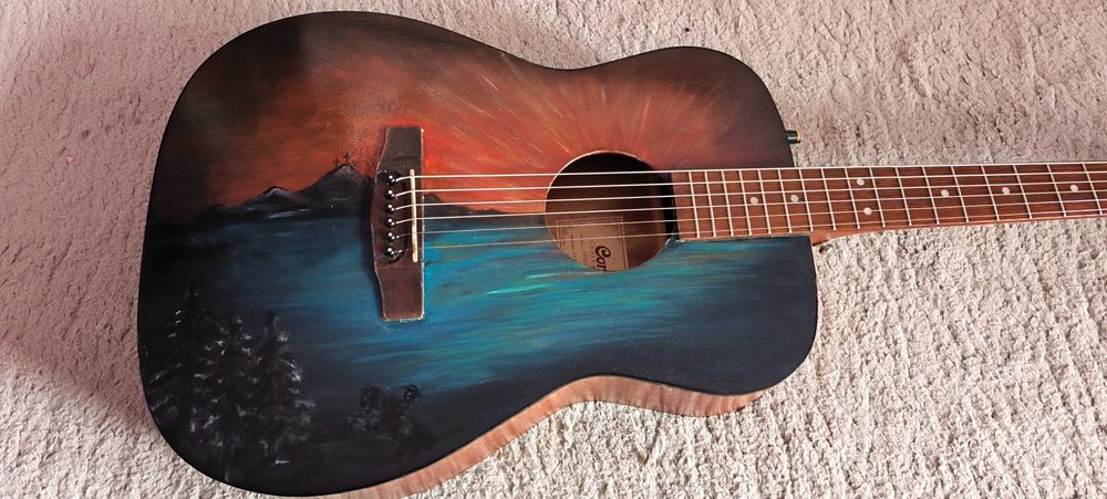 Chitara Hand Painted Electro Acustica Cort Pictura Manuala Unicat