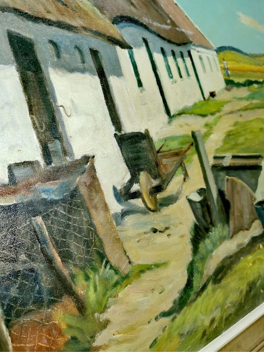 Картина платно рамка паспарту пейзаж селска къща авторска подписана