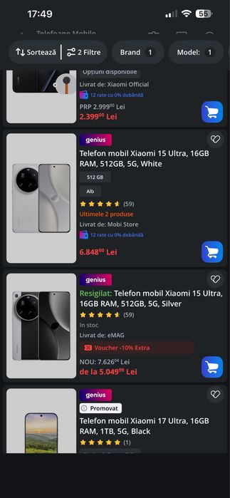 Xiaomi 15 Ultra 512GB Silver Chrome 16GB RAM cutie Bon fiscal ! Factura ! Garantie !
