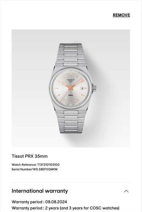 Tissot PRX 35 mm Garantie
