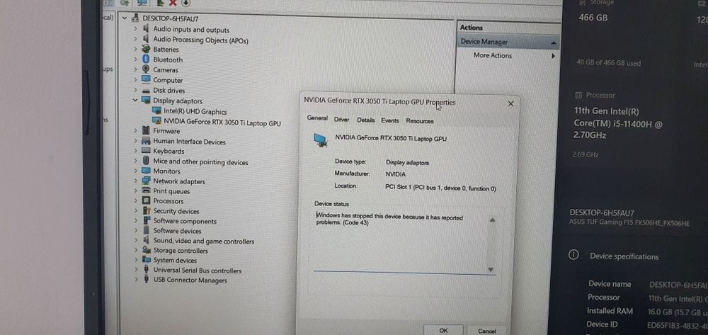 Asus Tuf F15 11400H, RTX 3050TI, 16GB, 512GB, Full HD, 144Hz cu DEFECT