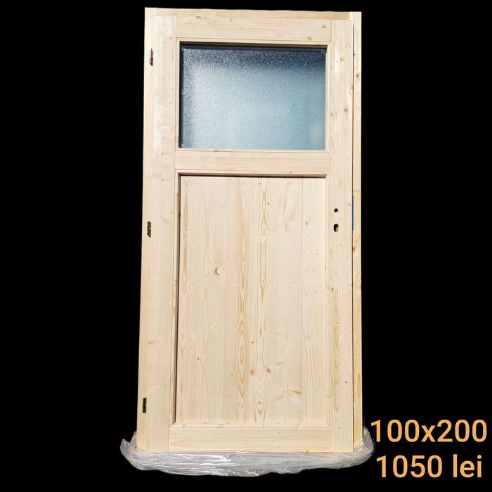 Uși de intrare secundară din lemn masiv stratificat (molid)