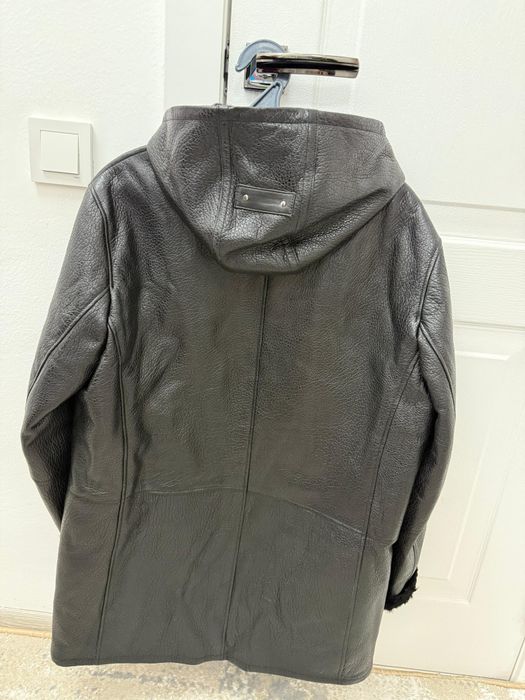 Кожанная дублёнка с капюшоном