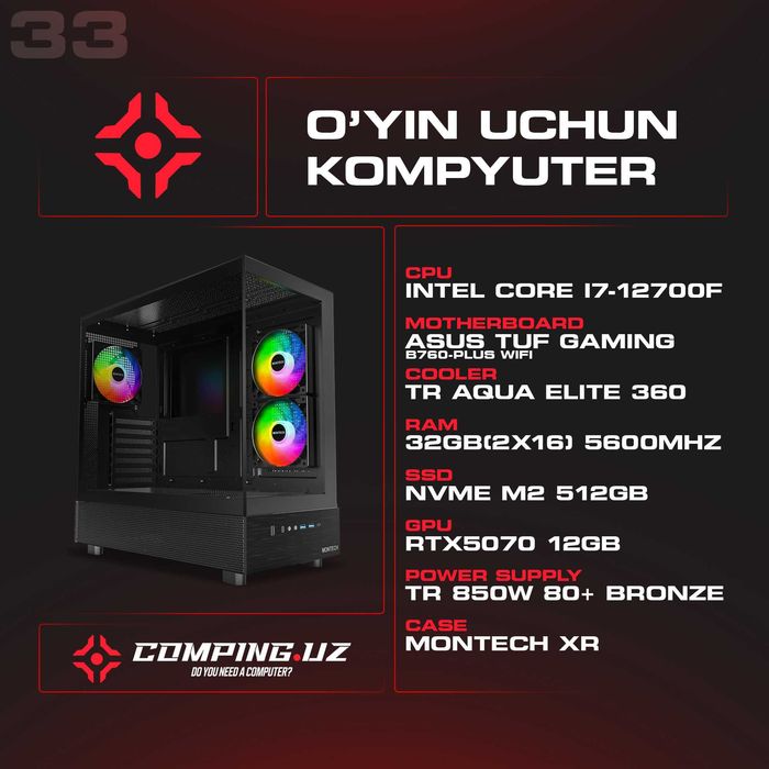 KOMPYUTER : INTEL I7-12700F / 32GB 5600MHz / 512GB NVMe / RTX5070 12GB