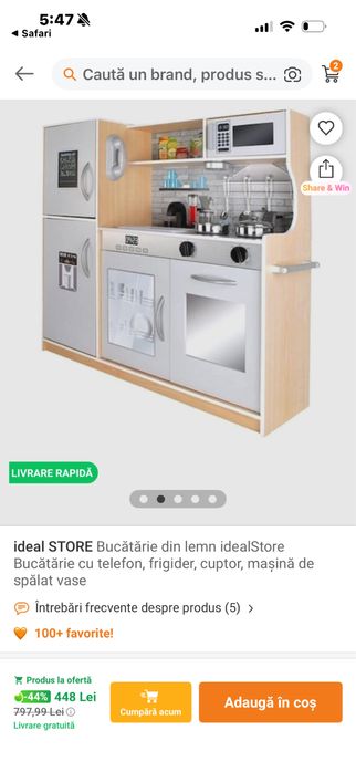 Noua! Set mobilă Bucatarie pentru Copii din Lemn Natural