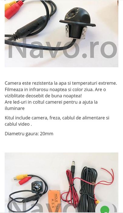 Camera masarier HD unghi 170 grade cu niște vision