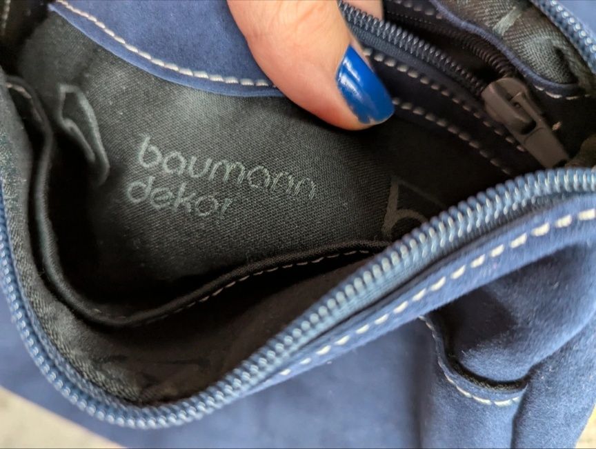 Geanta de piele întoarsă, albastru cobalt, Baumann Dekor
