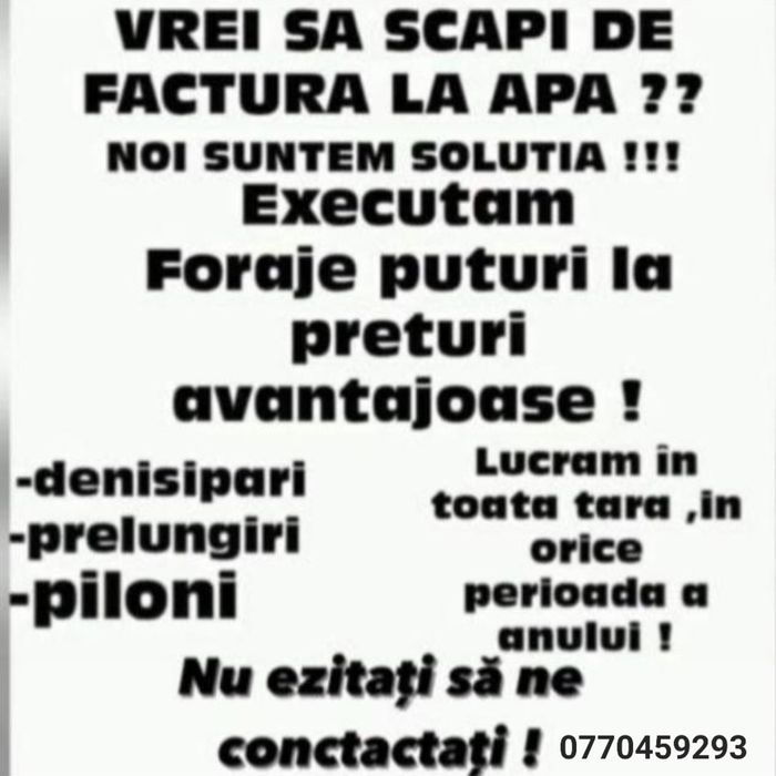 Foraje puțuri denisipări piloni de sustinere