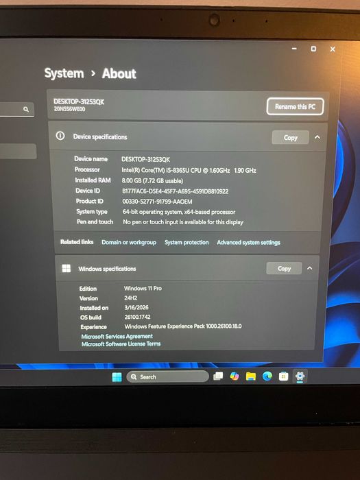 Lenovo ThinkPad T590 - i5-8365u, 8GB RAM DDR4, 256GB NVMe M.2 SSD, 15.6'' IPS FHD