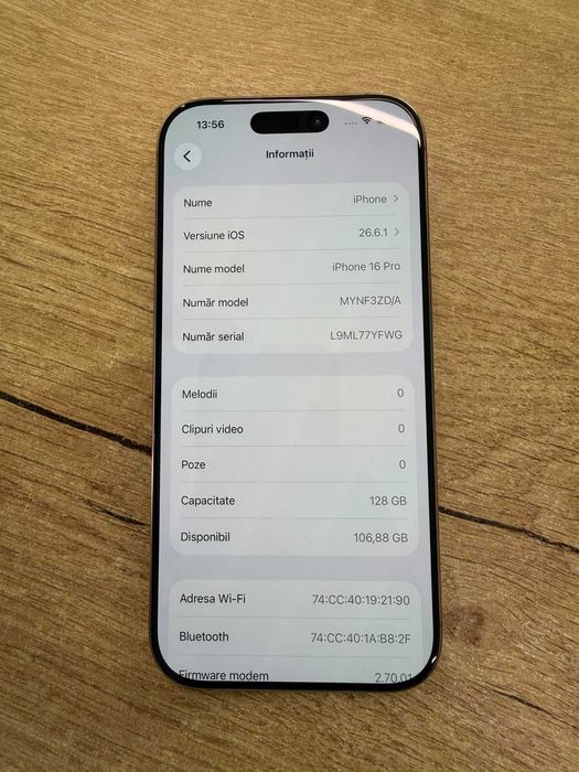 iPhone 16 Pro 128GB Desert Titanium Impecabil – Garanție 24 Luni
