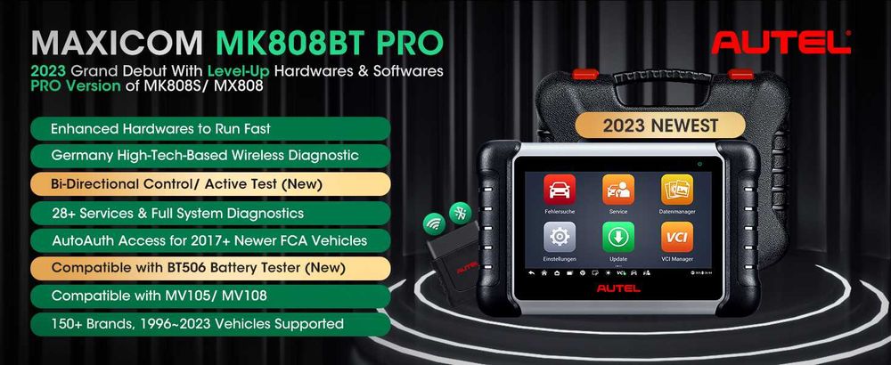 Autel MaxiCOM MK808BT PRO: Tester auto profesional bidirecțional Android, WiFi 2.4G și 5G, are 28+ functii speciale, Suporta FCA, Limba Romana Inclusa
