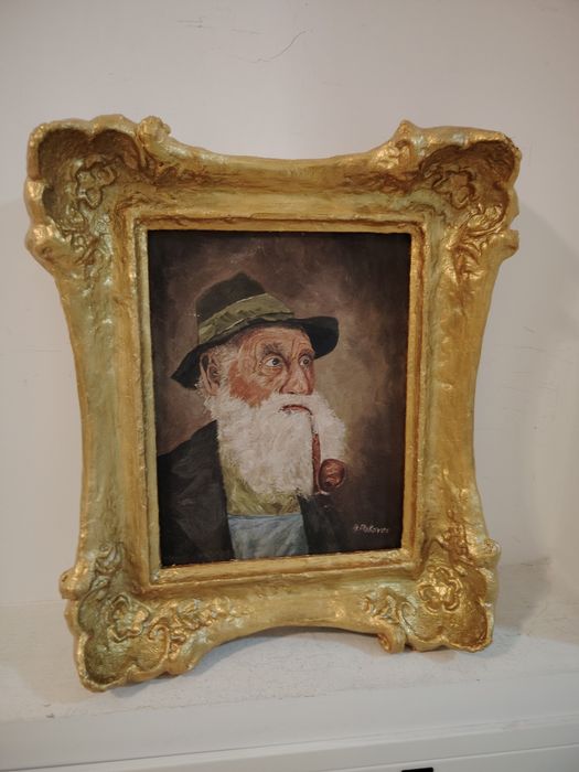 Pictura in ulei "Bătrânel cu pipa"