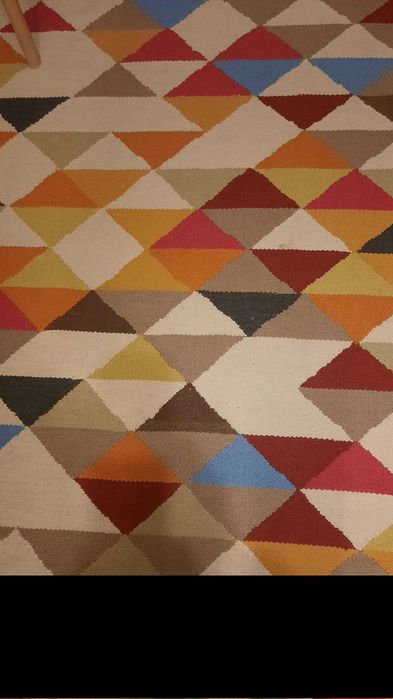 Covor indian din lana merinos, cu forme geometrice