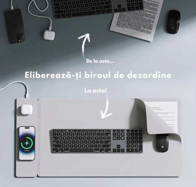 Husa Laptop / Mousepad cu Incarcare dubla Wireless  2x15W Negru | Gri
