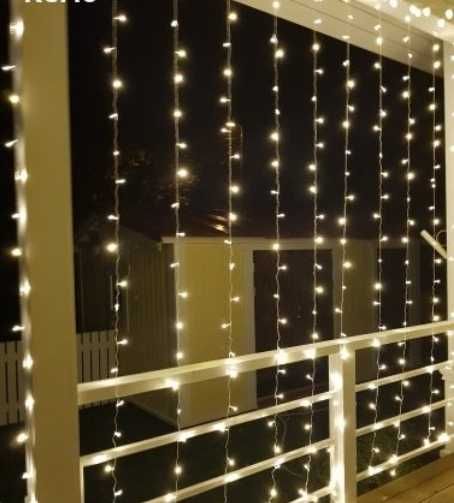 Топло Бяла Завеса 3 х 80см падащ водопад Коледни лампички