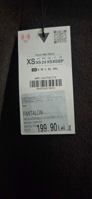 Pantaloni model Barrel pentru femei Zara,marimea Xs,material lana,maro,noi,cu eticheta