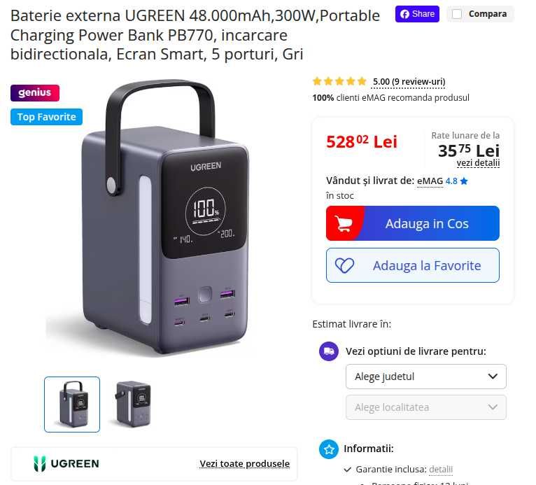 Baterie externa UGREEN 48.000mAh,300W