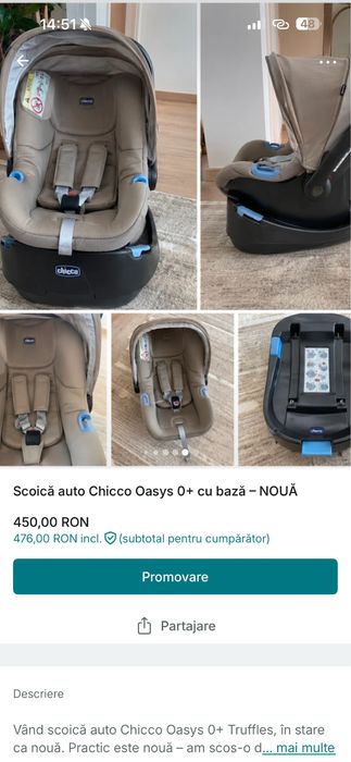 Scaun auto Chicco Oasys Truffles 0luni+