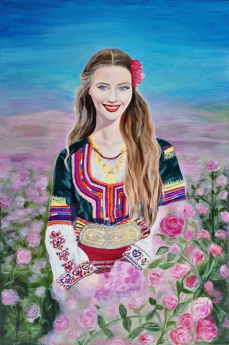"Българка", акрилни бои на платно, рамкирана