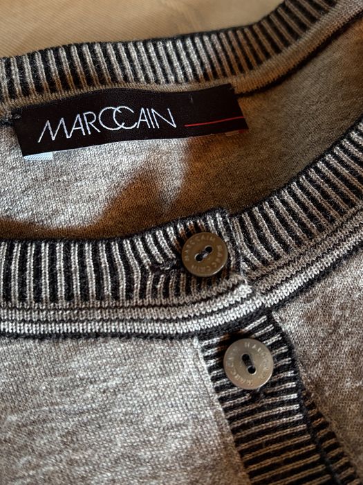 Marc Cain, premium, 100% lână super-fină, gri & negru, pulover (cardigan)