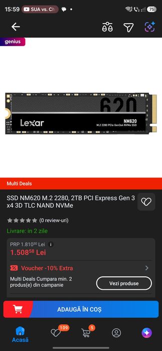 SSD NM620 M.2 2280, 2TB PCI Express Gen 3 x4 3D TLC NAND NVMe,98% Viata