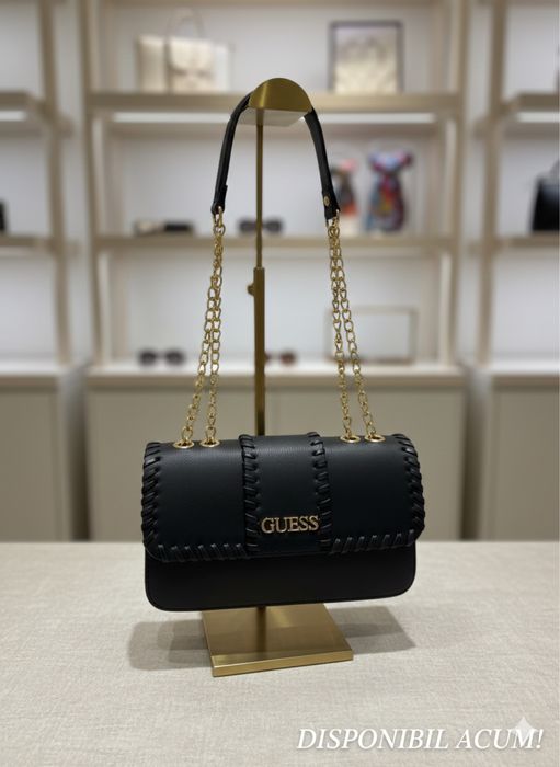 Geantă Guess Shoulder Bag – Neagră, Detalii Împletite