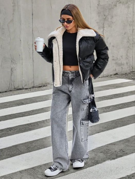 Дамско зимно яке с кожен ефект