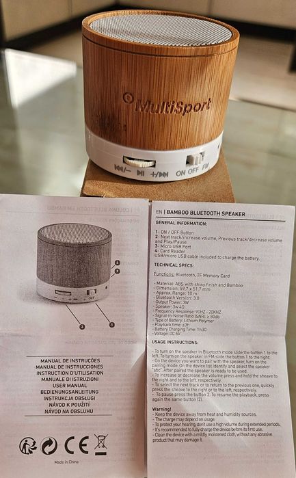 Преносима тонколона Round Bamboo Bluetooth