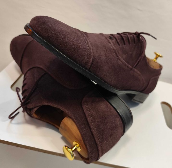 Pantofi oxford 43 cap toe GEOX NOI piele naturala moale suede maro catifea