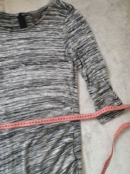 Rochie ICHI gri mulata casual chic elastica S M maneca 3 4 vascoza office