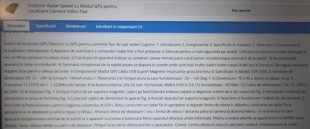 Detector radar Speed cu modul GPS pentru localizare camere fixe