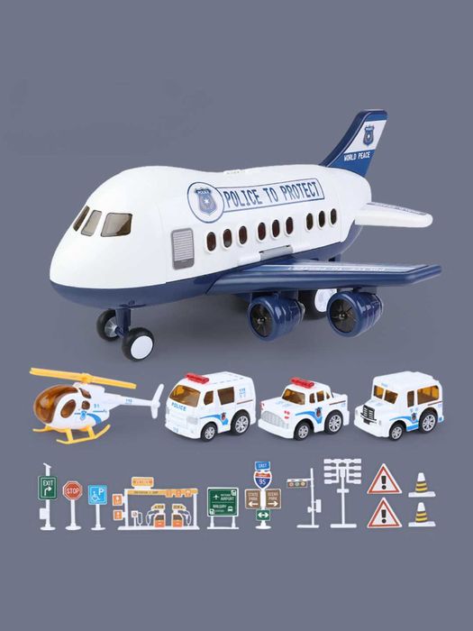 Игровой набор:Грузовой самолёт с полицейскими машинками и аксессуарами