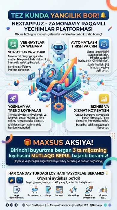Dasturlash xizmatlari  web, telegram bot, mini app, apk