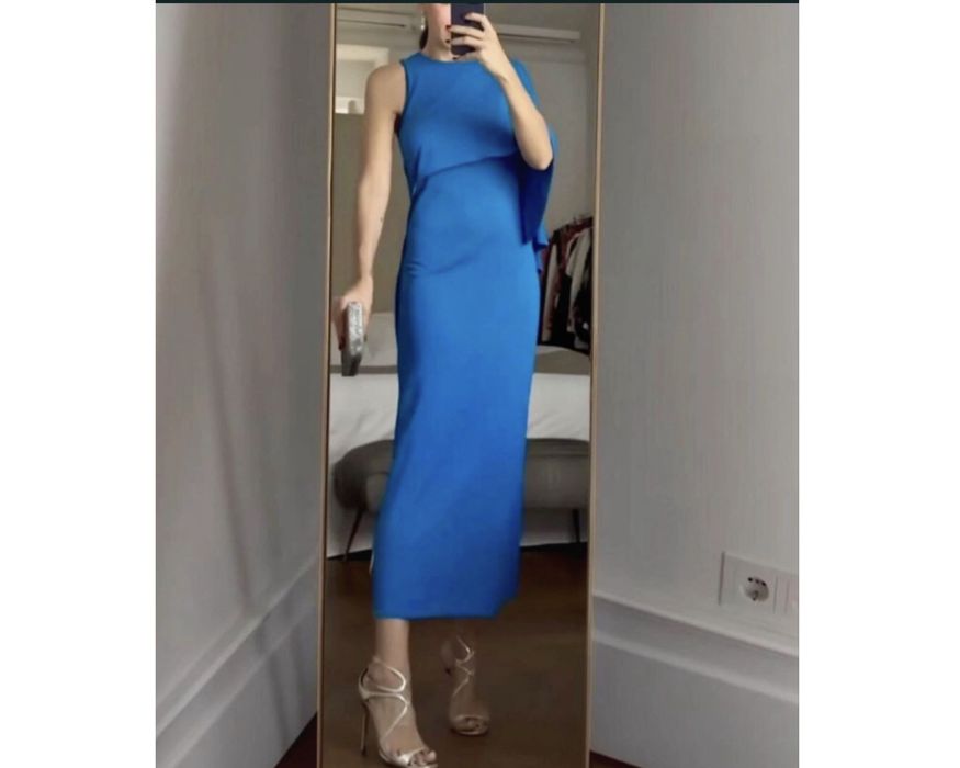 Rochie midi tricotată model capa ediție limitată albastră Zara M