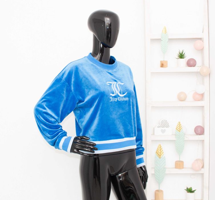 Juicy Couture Sport оригинален дамски суичър син плюшен пуловер лого S