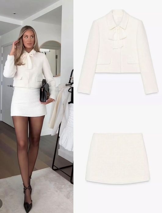 Черна рокля и бял сет от букле Zara