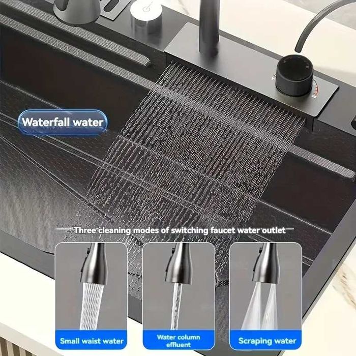 Луксозна голяма кухненска мивка със смесител и аксесоари 80см 75см