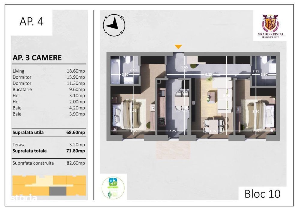 Apartament premium cu 3 camere, intim si bine organizat, Metalurgiei
