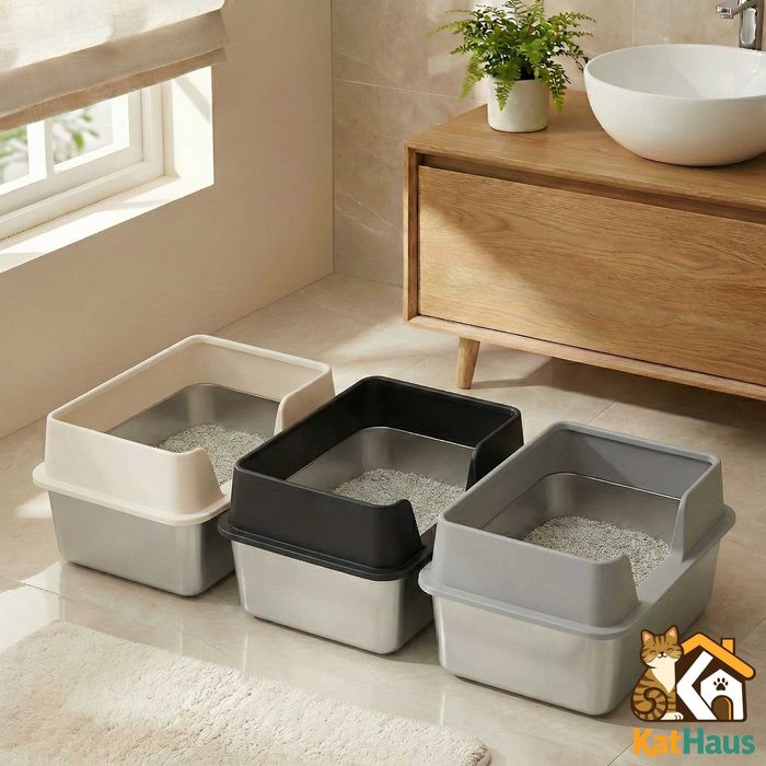 Litiera pisici metalica INOX anti-miros, cu capac, culori disponibile