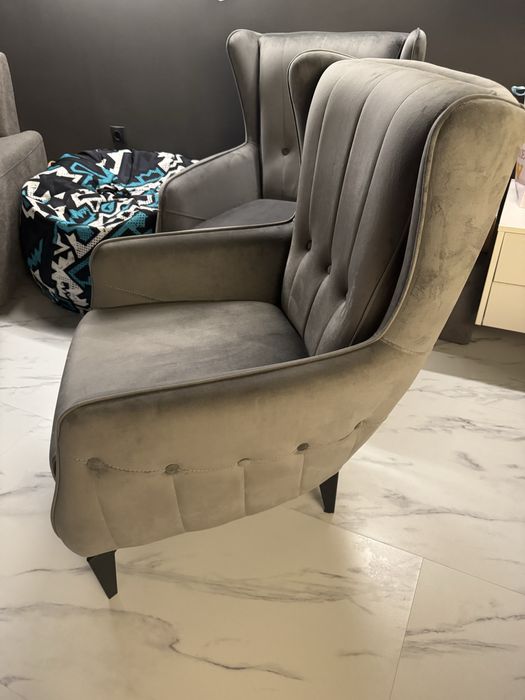 Сив фотьойл кадифена дамаска