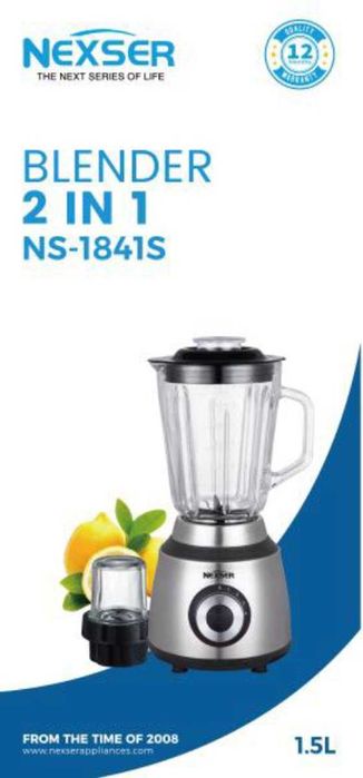 Блендер 2в1 Nexser NS1841S 1.5л 600W Мелничка Чопър Стъклена кана