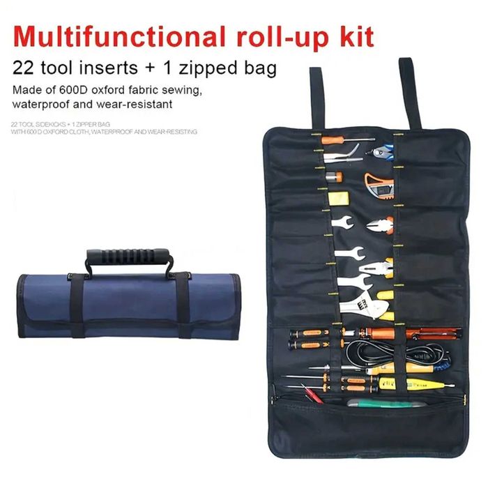 Навиващ се калъф за инструменти, дръжка и 22 отделения за инструменти