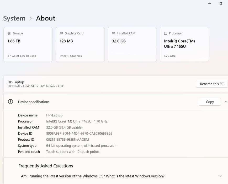 HP EliteBook 640 14 inch G11 - 32GB RAM / 2TB NVMe SSD / Touch screen