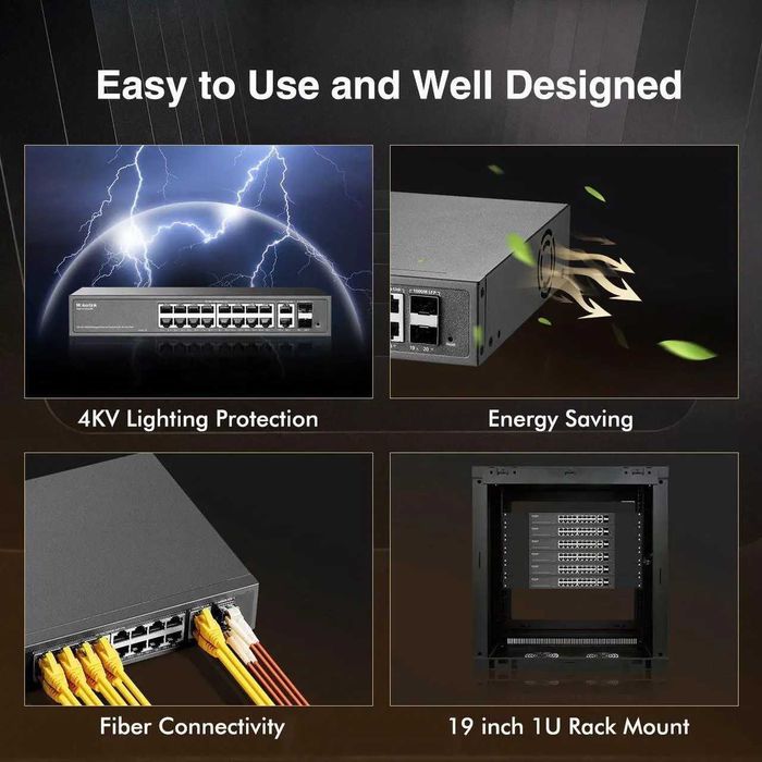 Switch MokerLink PoE 20 port gestionat-16 PoE+ Gigabit,2 Uplink,2 SFP