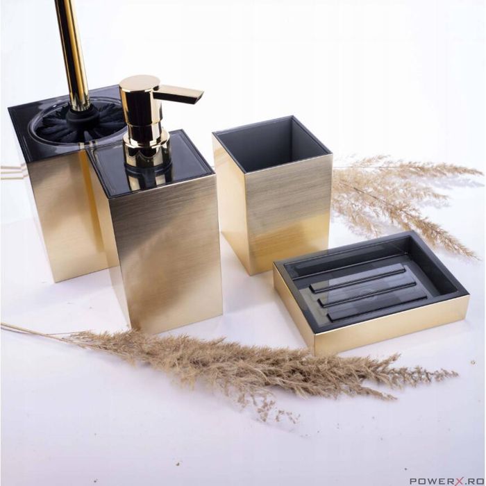 Perie wc cu suport, auriu, design modern, Sepio